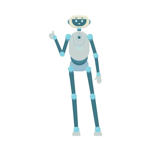 Robot cyborg cartoon character greeting flat vector illustration isolated. — Stock Vector