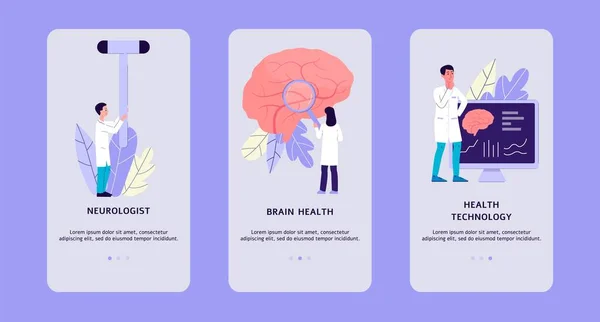 Mobiele interfaces voor diensten van neurologische klinieken platte vectorillustratie. — Stockvector