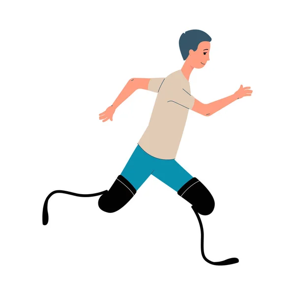 Hombre discapacitado corriendo con las piernas prótesis plana vector ilustración aislado. — Vector de stock