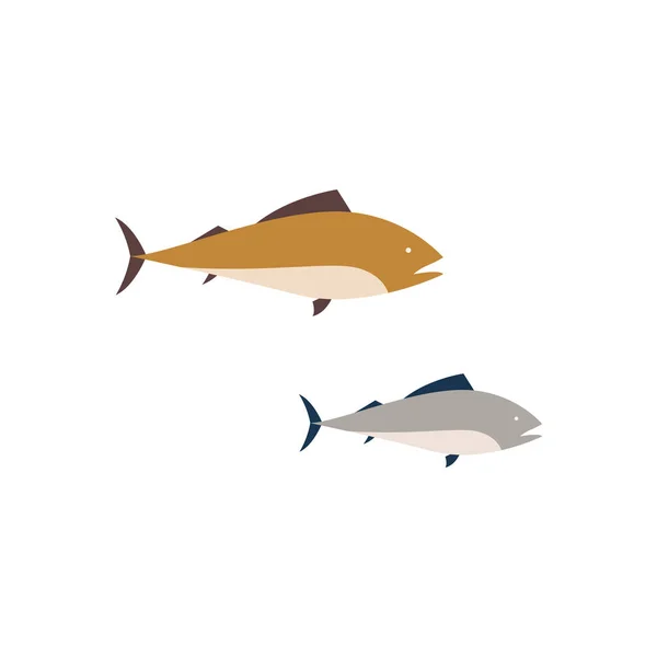 Juego de iconos de personajes de peces de dibujos animados, ilustración vectorial plana aislada en blanco. — Vector de stock