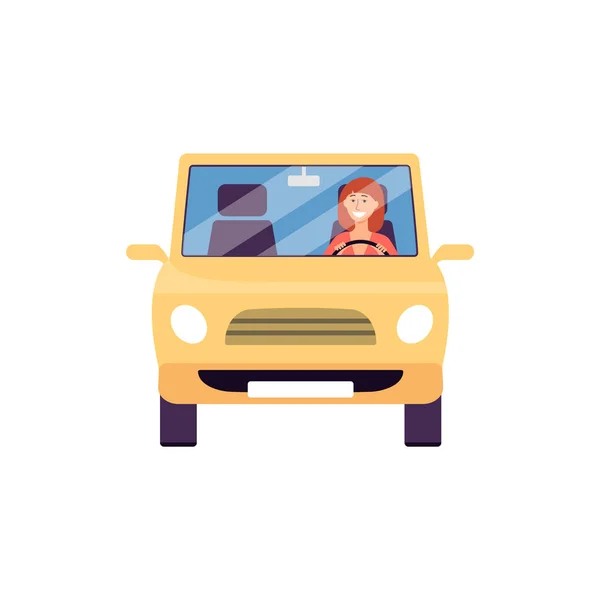 Illustration vectorielle d'une femme conduisant une voiture. — Image vectorielle