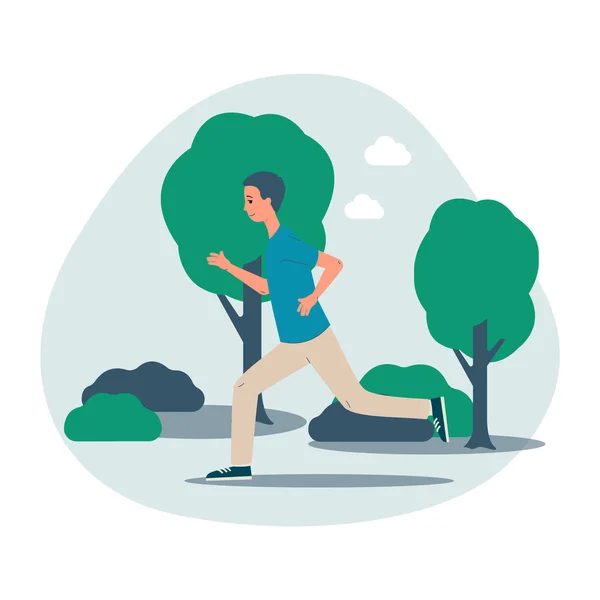 Векторная иллюстрация бега человека в парке или на природе. — стоковый вектор
