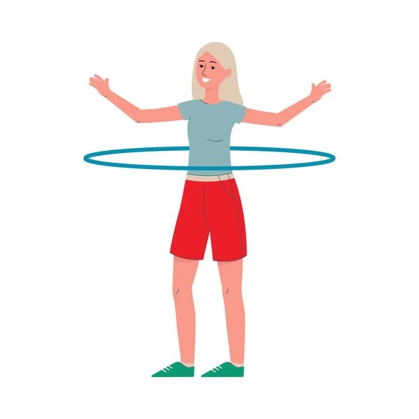 Donna anziana che esegue esercizio fisico, illustrazione vettoriale piatta isolato. — Vettoriale Stock