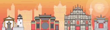 Macau landmarks background or banner template sketch cartoon vector illustration. clipart