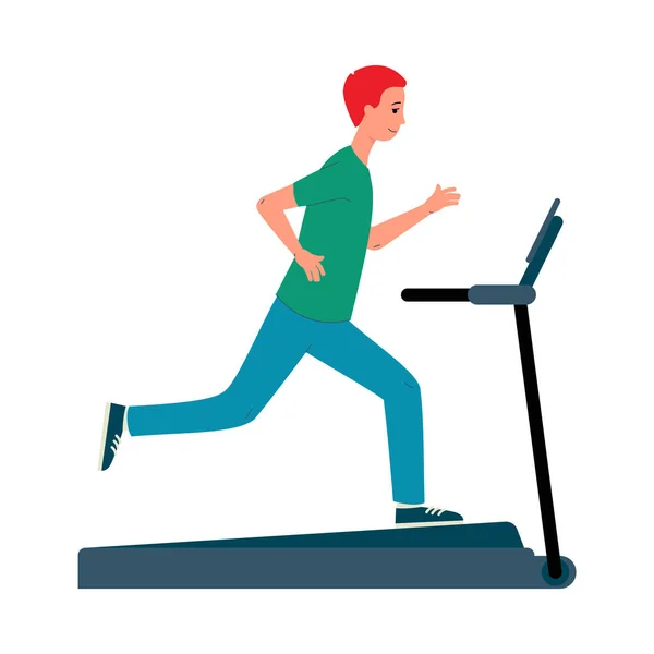 Entrenamiento cardiovascular en la cinta de correr - hombre carácter plano vector ilustración aislado. — Vector de stock