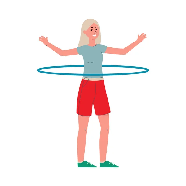 带呼啦圈的女运动员训练的矢量图. — 图库矢量图片