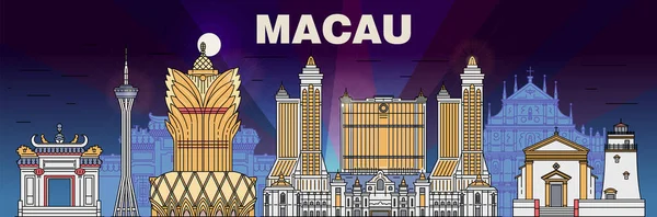 Monumentos arquitectónicos da cidade de Macau ilustração vetorial de fundo ou banner. —  Vetores de Stock