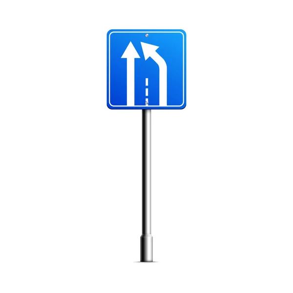 Panneau de signalisation carré bleu avec extrémités de voie, fusionner le panneau de gauche i — Image vectorielle