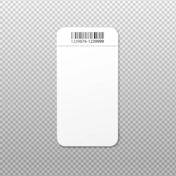 Λευκά λευκά εισιτήρια mockup με barcode στην ετικέτα δάκρυ μακριά. — Διανυσματικό Αρχείο