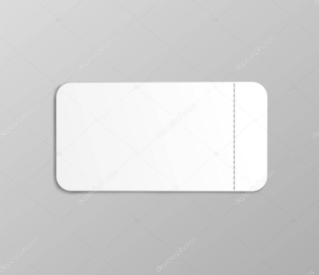 White ticket mockup with small stub perforation line - realistic coupon card