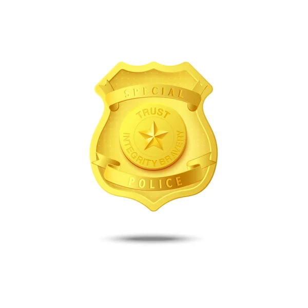 Distintivo de polícia de metal dourado, mockup realista isolado no fundo branco — Vetor de Stock