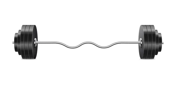 Curlingstange Langhantel mit schwarzen Hantelscheiben und gebogenem Silberprofil — Stockvektor