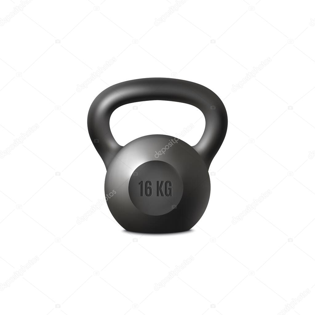 Realistic black kettlebell weight - gym equipment for lifting exercise.