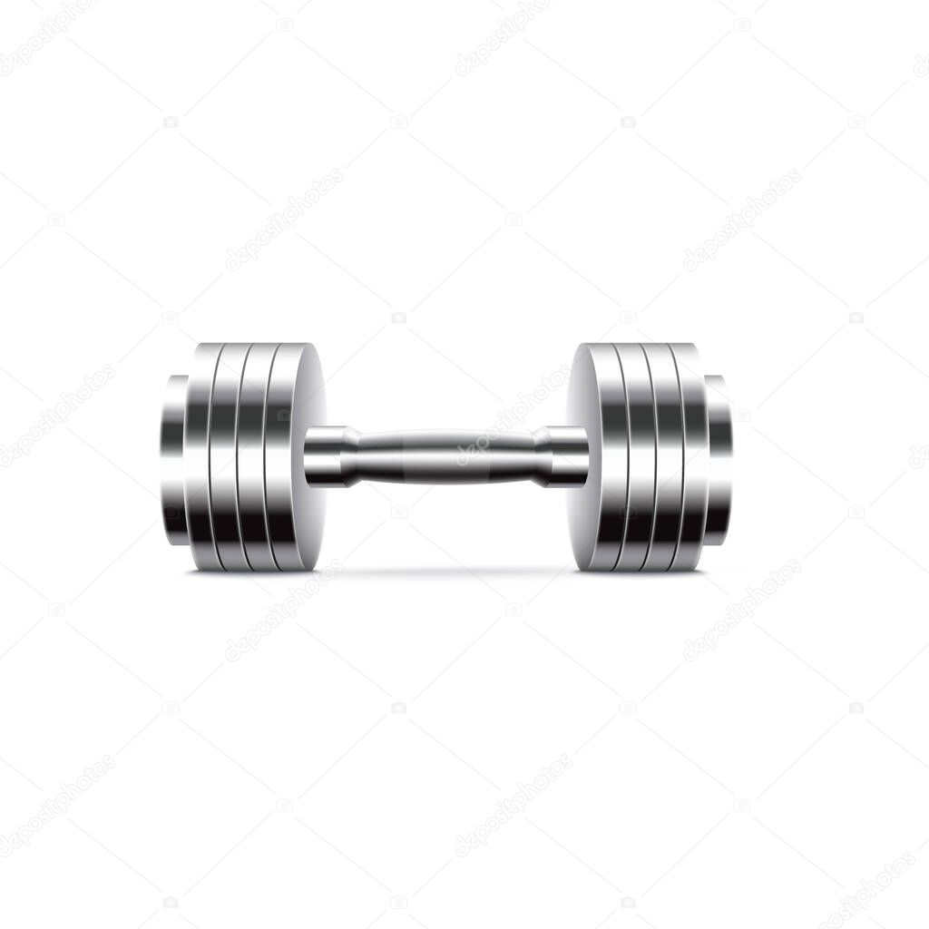 Shiny metallic dumbbell or gym weight realistic vector illustration isolated.