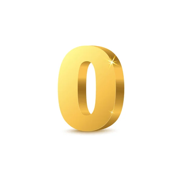 Número cero dorado del metal o ilustración realista del vector de la maqueta del dígito aislada. — Vector de stock