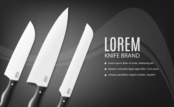 Kitchen knife ad poster with realistic metal knives and text — Stock Vector
