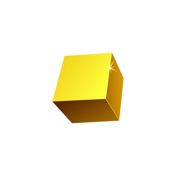 Guld metall glänsande kub eller gyllene 3D block realistisk vektor illustration isolerad. — Stock vektor