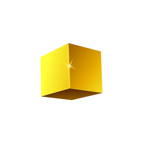 Realistiska gyllene kub med gnistrande stjärna isolerad på vit bakgrund. — Stock vektor