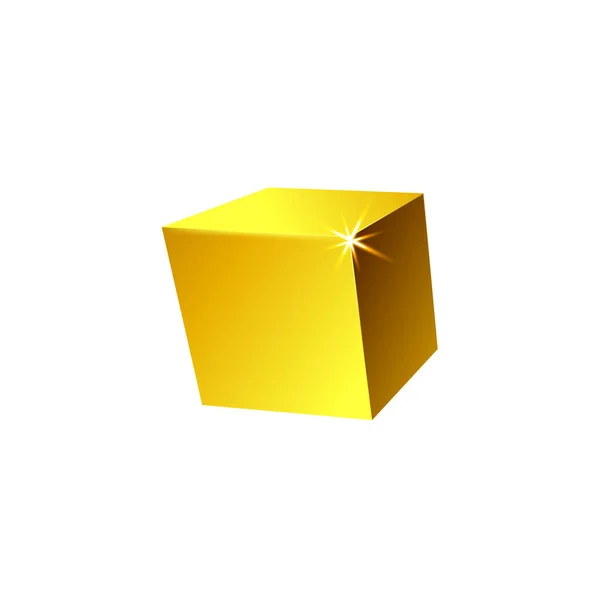 Golden yellow metal cube, block template realistic vector illustration isolated. — Stock Vector