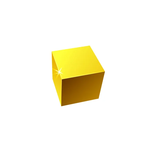 Golden metal 3d cubo render modelo realista vetor ilustração isolado. — Vetor de Stock