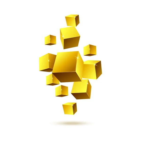 Modèle abstrait vectoriel de cubes d'or 3D. — Image vectorielle