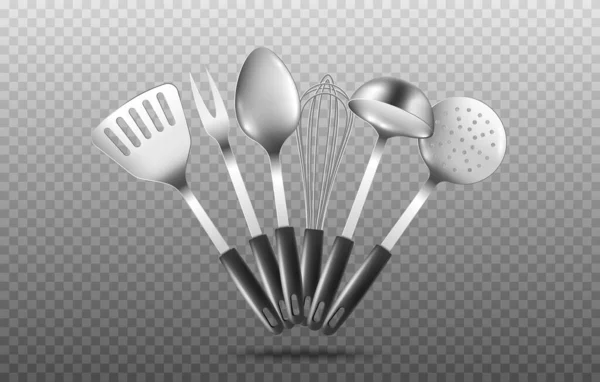 Set di utensili da cucina da cucina, realistico modello vettoriale illustrazione isolato. — Vettoriale Stock