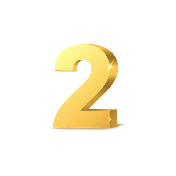 Vector 3d Golden number two-2. — Stock Vector