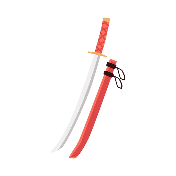 Japanse katana oud zwaard en schede platte vector illustratie geïsoleerd. — Stockvector