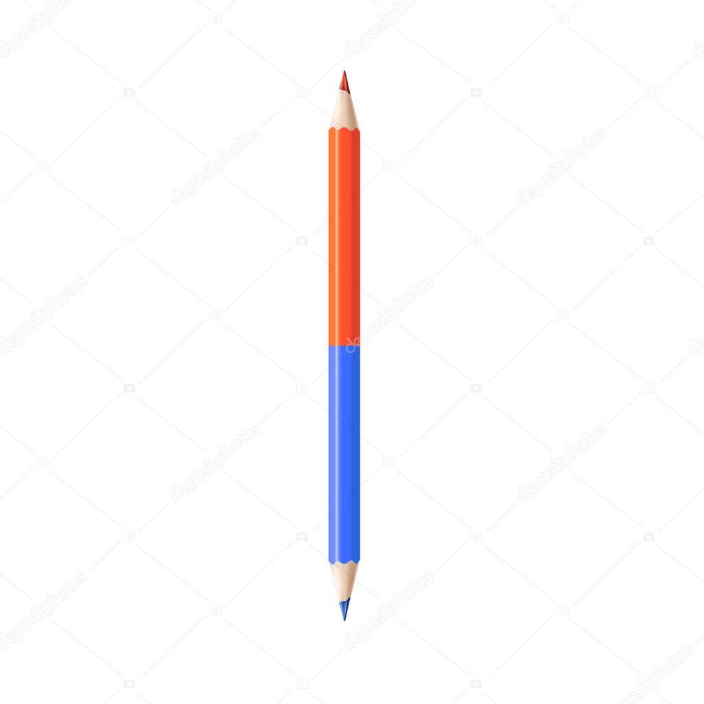 Double sided colored pencil - realistic school education supplies element.