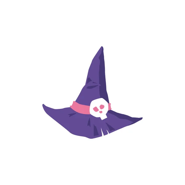 Фиолетовая шапка ведьмы с украшением черепа, изолированная векторная иллюстрация — стоковый вектор