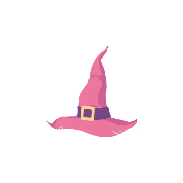 Hegyes rózsaszín boszorkány kalap csattal, Halloween jelmez tartozék — Stock Vector