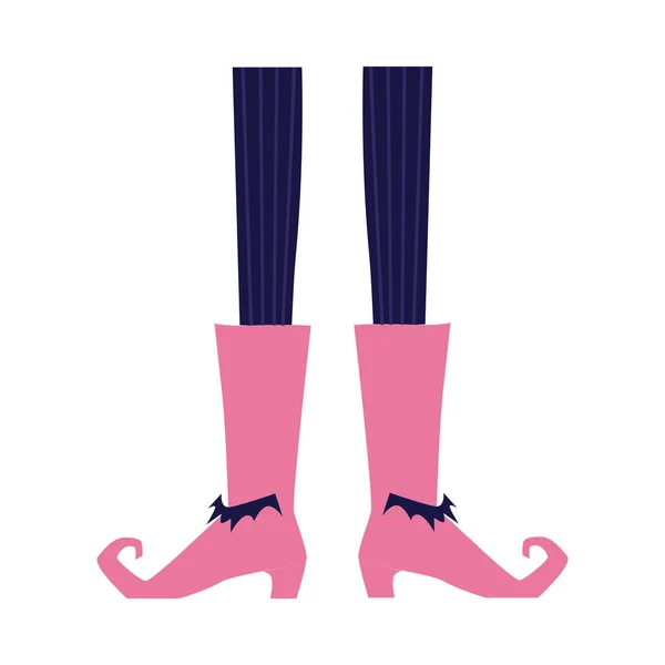 Cartoon witch legs wearing pink boots with high heel and curled toes — Stock Vector