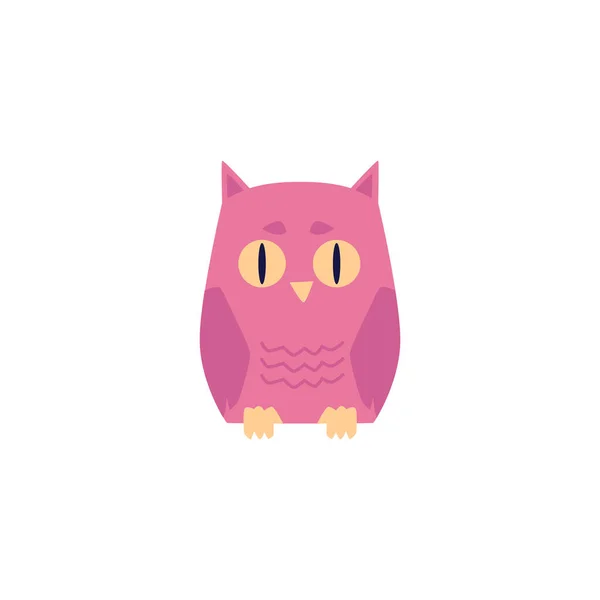 Pájaro búho rosado con ojos grandes aislados sobre fondo blanco. — Vector de stock