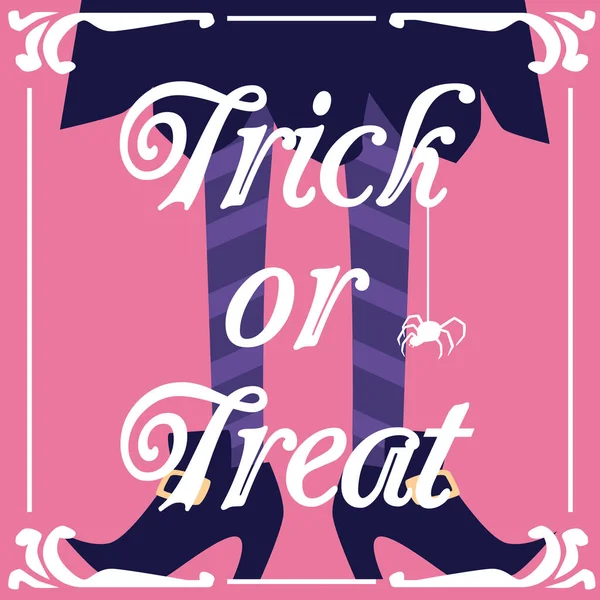 Halloween kort med inskription på rosa bakgrund platt vektor illustration. — Stock vektor
