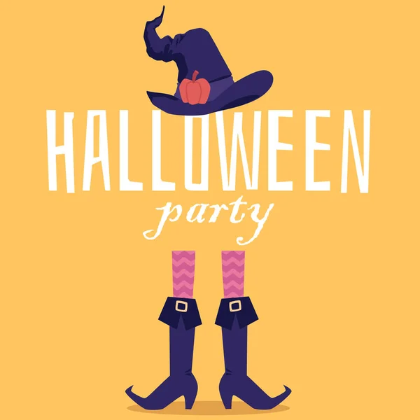 Banner de fiesta de Halloween o diseño de póster con brujas, ilustración de vector plano. — Vector de stock