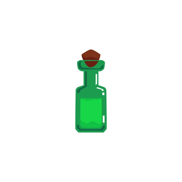 Verde antigua botella de poción mágica dibujo animado vector plano ilustración aislado. — Archivo Imágenes Vectoriales