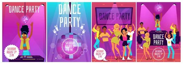 Conjunto de carteles de fiesta de baile o plantillas de banner ilustración vector plano. — Vector de stock