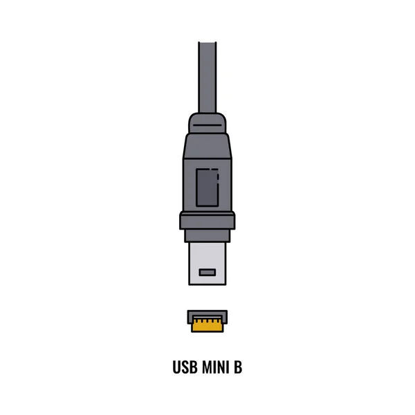 Port a zástrčka USB Mini B - izolovaná plochá vektorová ilustrace — Stockový vektor