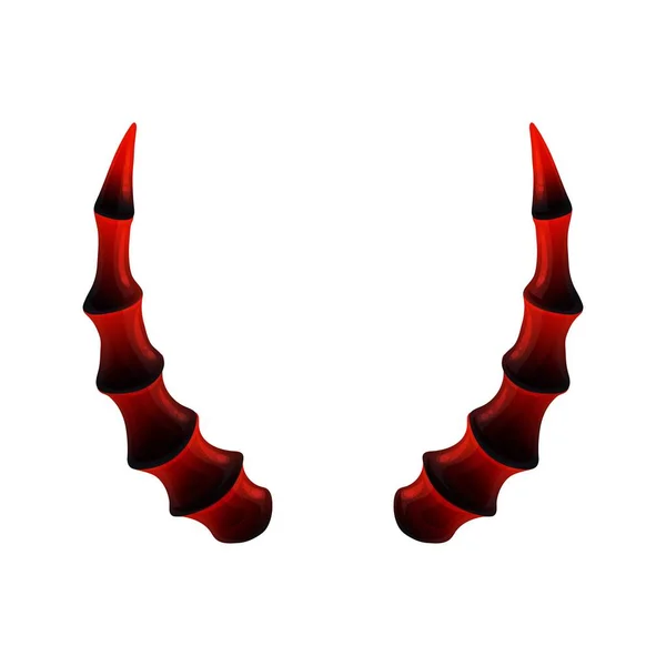 Verdraaide duivels hoorns in rood en zwart, realistische vector illustratie geïsoleerd. — Stockvector