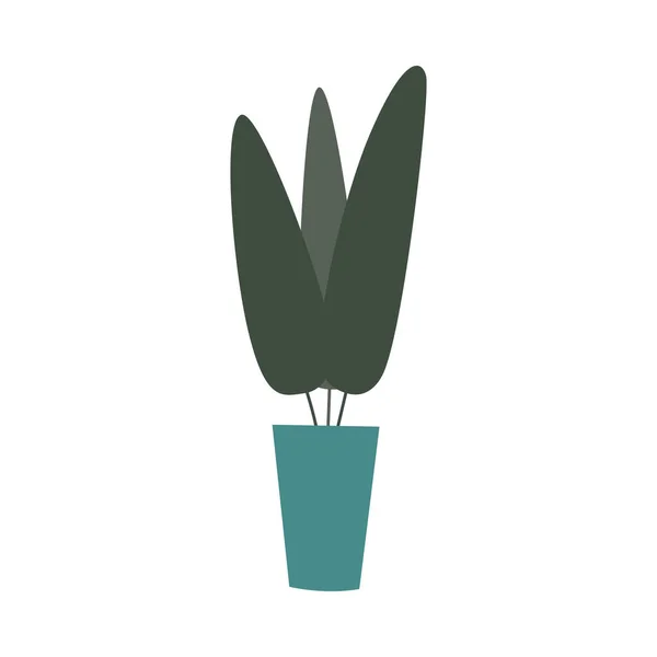 파란 냄비에 있는 키가 큰 초록빛 집 식물, 외따로 떨어진 벡터 삽화 — 스톡 벡터