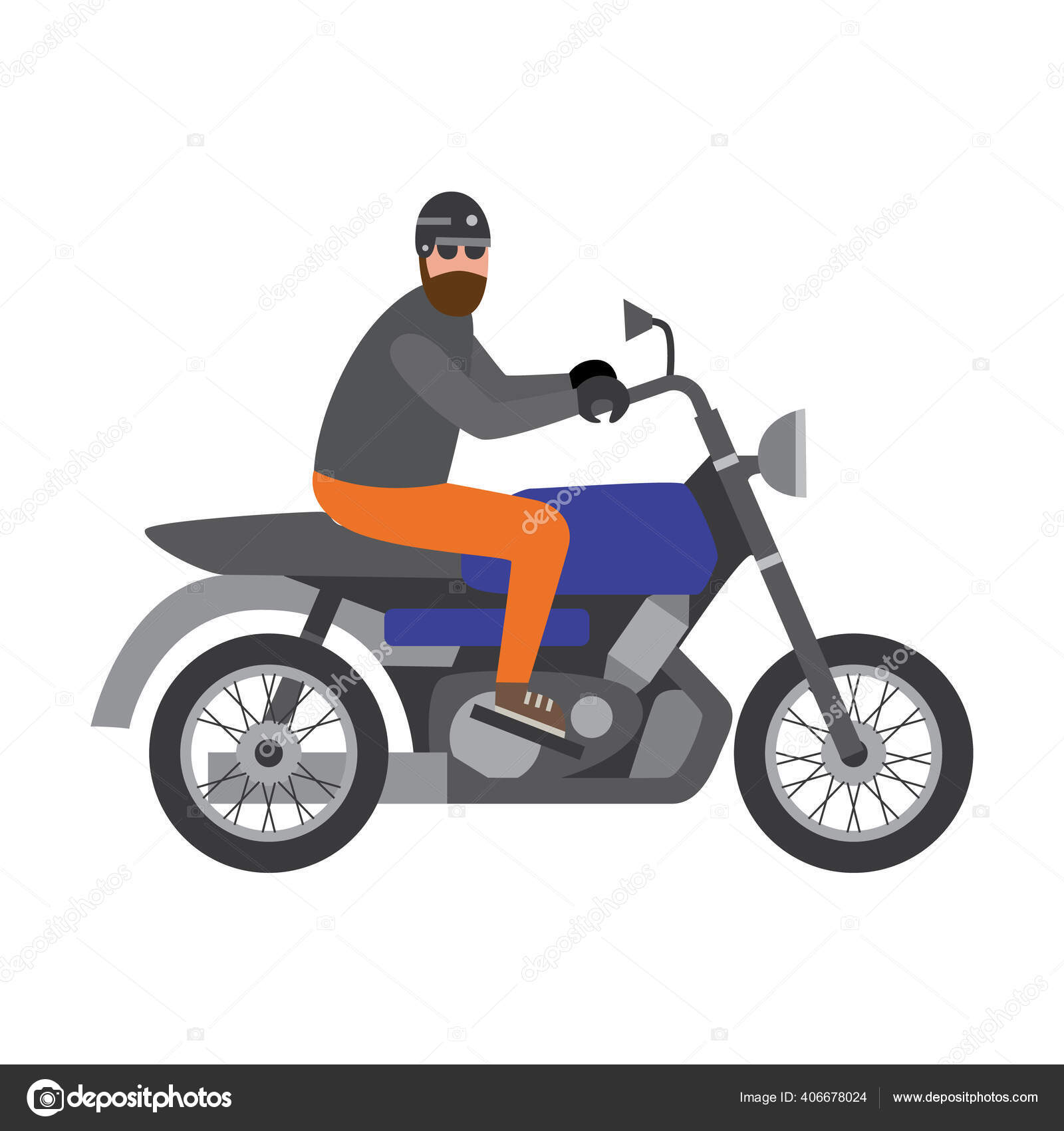 Biker Man On Big Motorcycle Looking At Camera Cartoon Motor Bike Rider Vector Image By C Sabelskaya Vector Stock