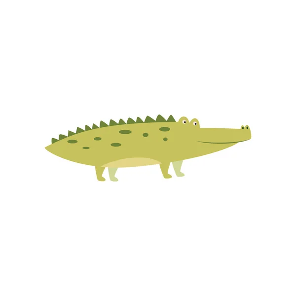 Cute green crocodile - cartoon animal in children book style — Stock Vector