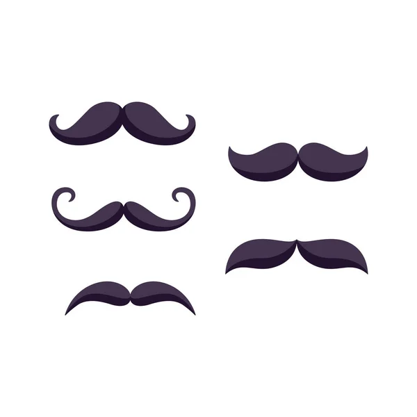 Conjunto de bigode de Hipster - coleção de cabelo de bigode preto isolado —  Vetores de Stock
