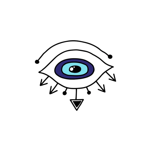 Místico símbolo del mal de ojo con decoraciones de flecha dibujada a mano — Vector de stock
