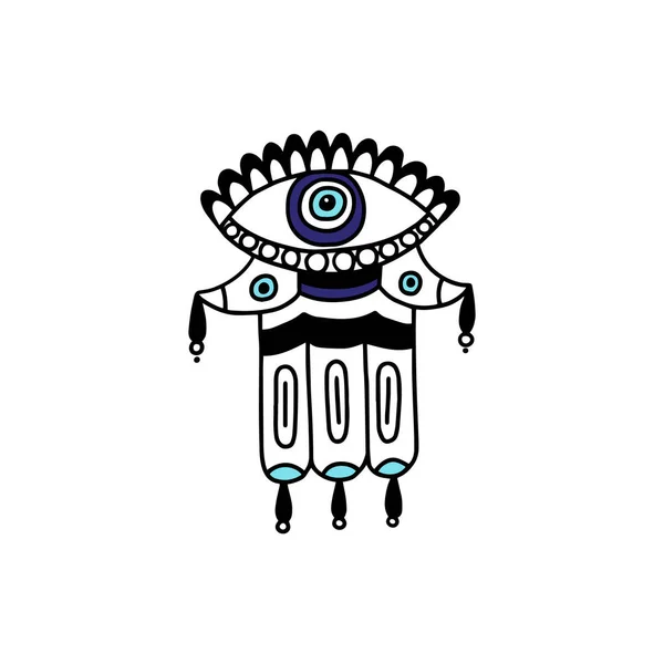 Fatima mão ou hamsa com mau-olhado, linha desenho animado ilustração vetorial isolado. — Vetor de Stock