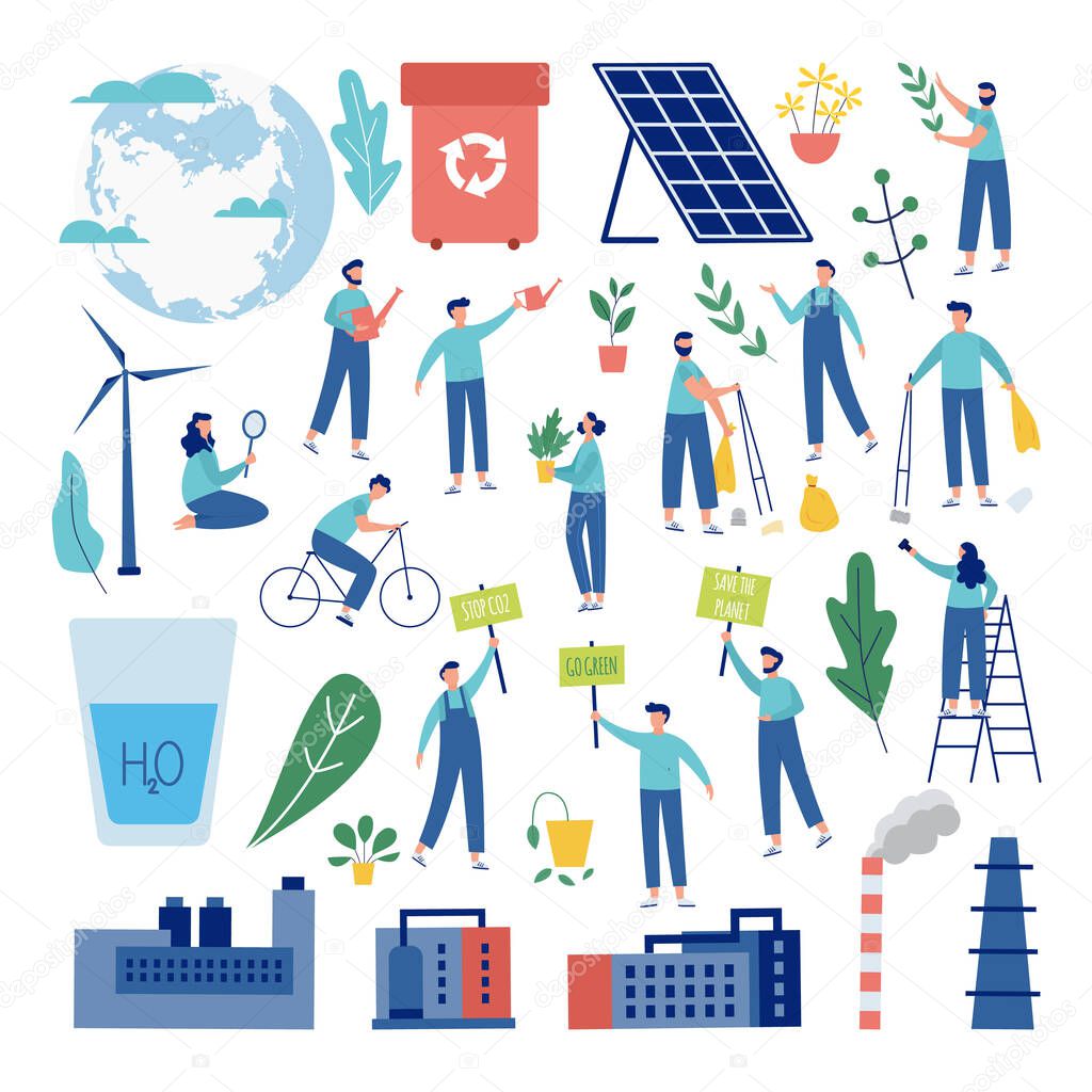Icons for protecting earth and environment a set of vector isolated illustrations