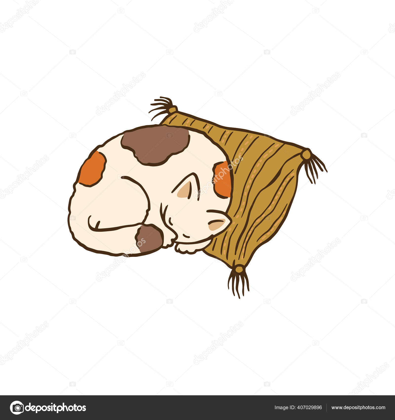 Cute Cat Sleeping On Pillow Cartoon Vector Icon Illustration. Flat