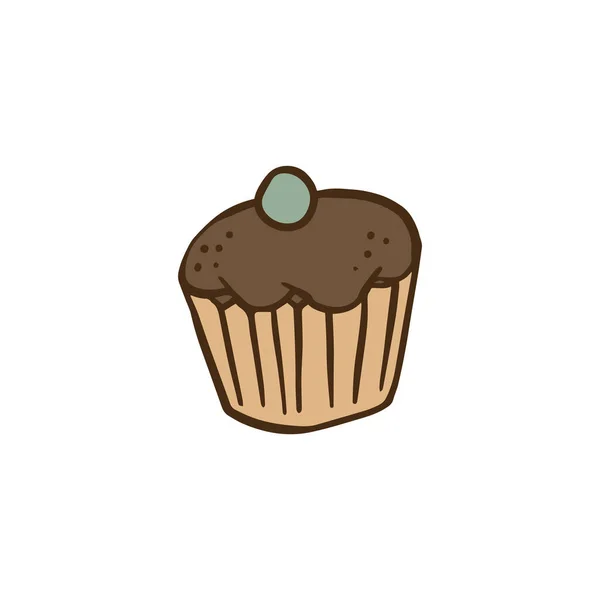 Gâteau au muffin au chocolat - dessin alimentaire simple isolé sur fond blanc. — Image vectorielle