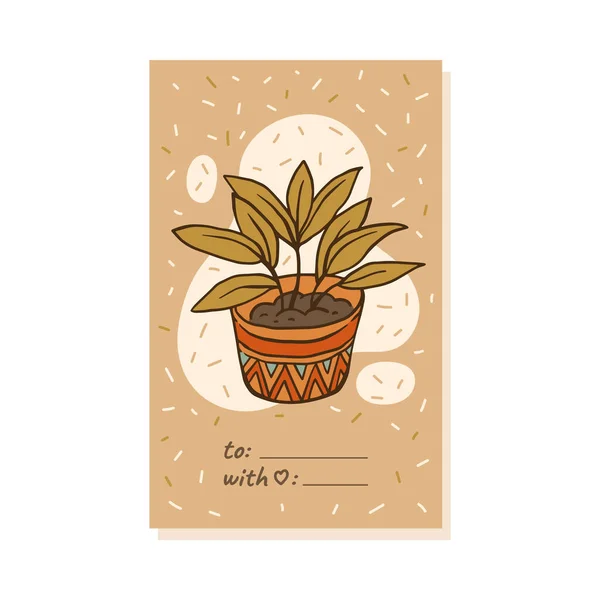 Hygge addressing card design with plant, sketch cartoon vector illustration. — Stock Vector