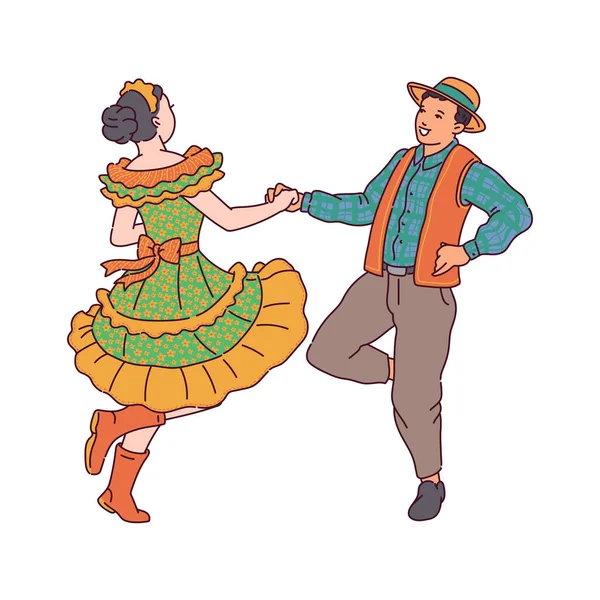 Ilustración vectorial de una pareja bailando en una fiesta de Festa Junina. — Vector de stock